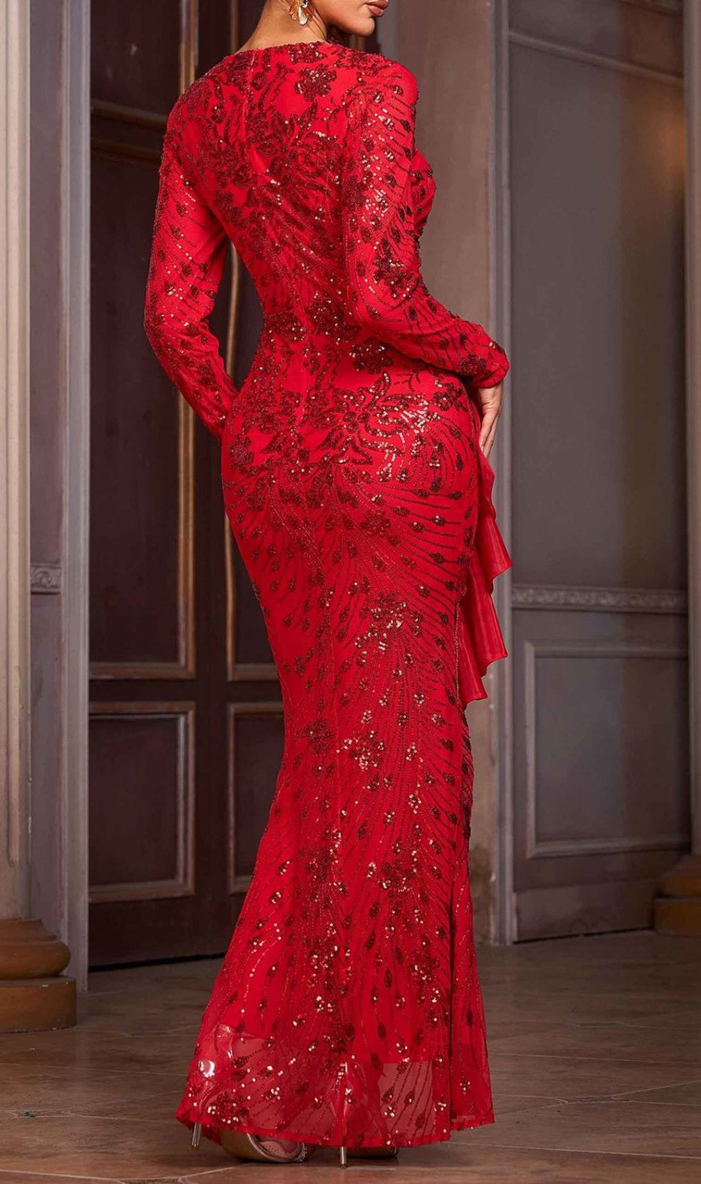 Helaine Red Sequin Long Sleeve Maxi Dress