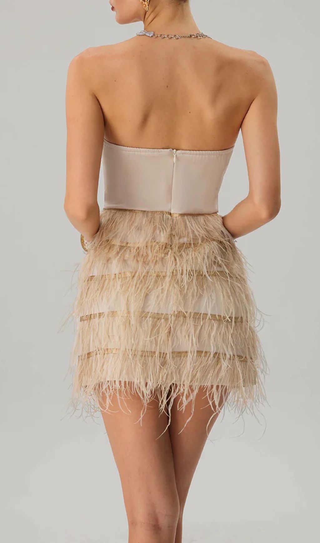 Jagtopa Strapless Rhinestone Feather Fringe Mini Dress - Glamorous Cocktail & Party