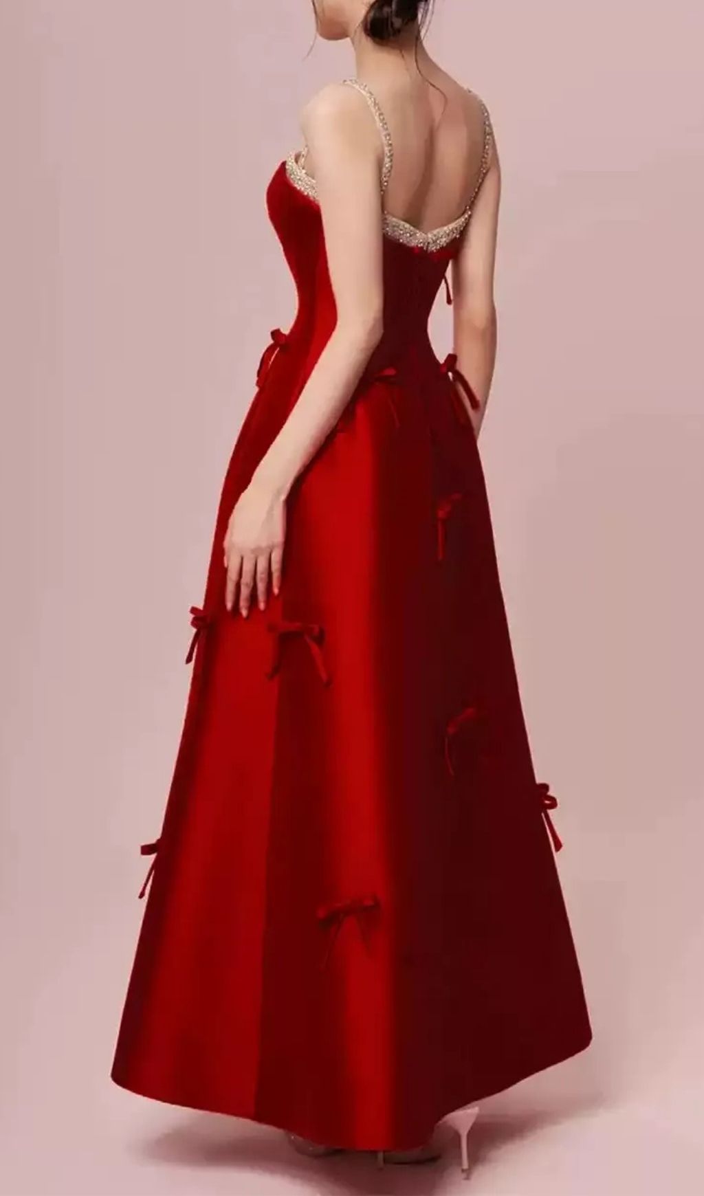 Kiara Red Bow-Embellished Strappy Maxi Dress - Elegant Gala & Event Gown