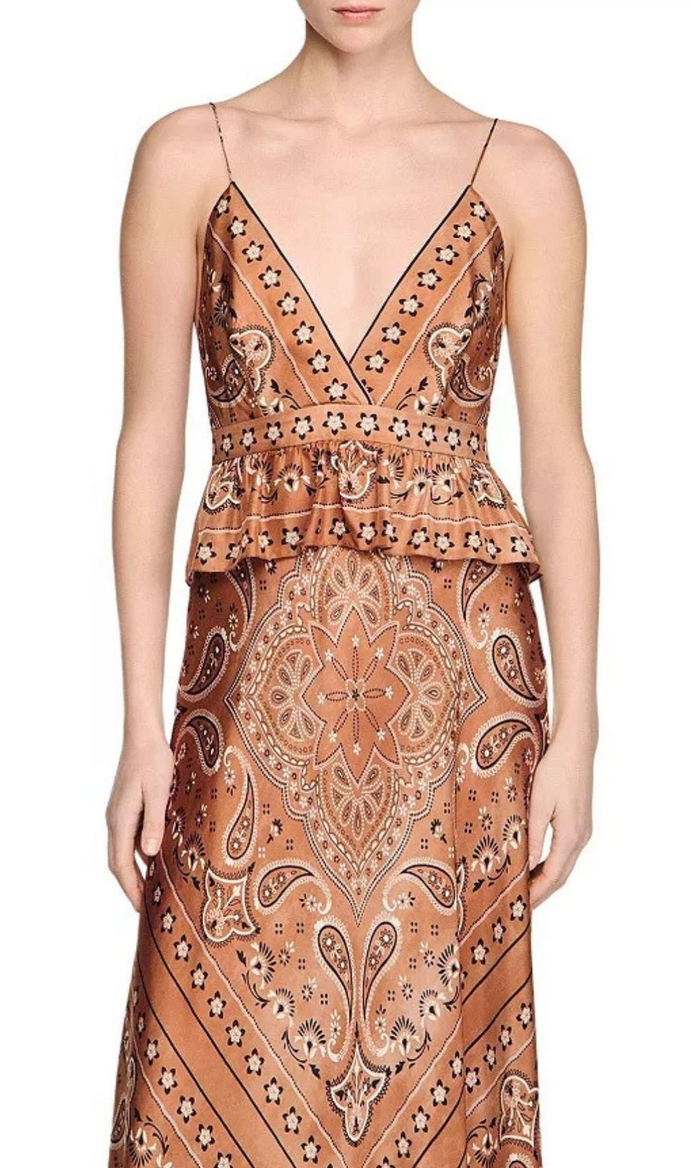 Chic Boho Bandana Print Maxi Dress | Satin Peplum & Open Back for Women