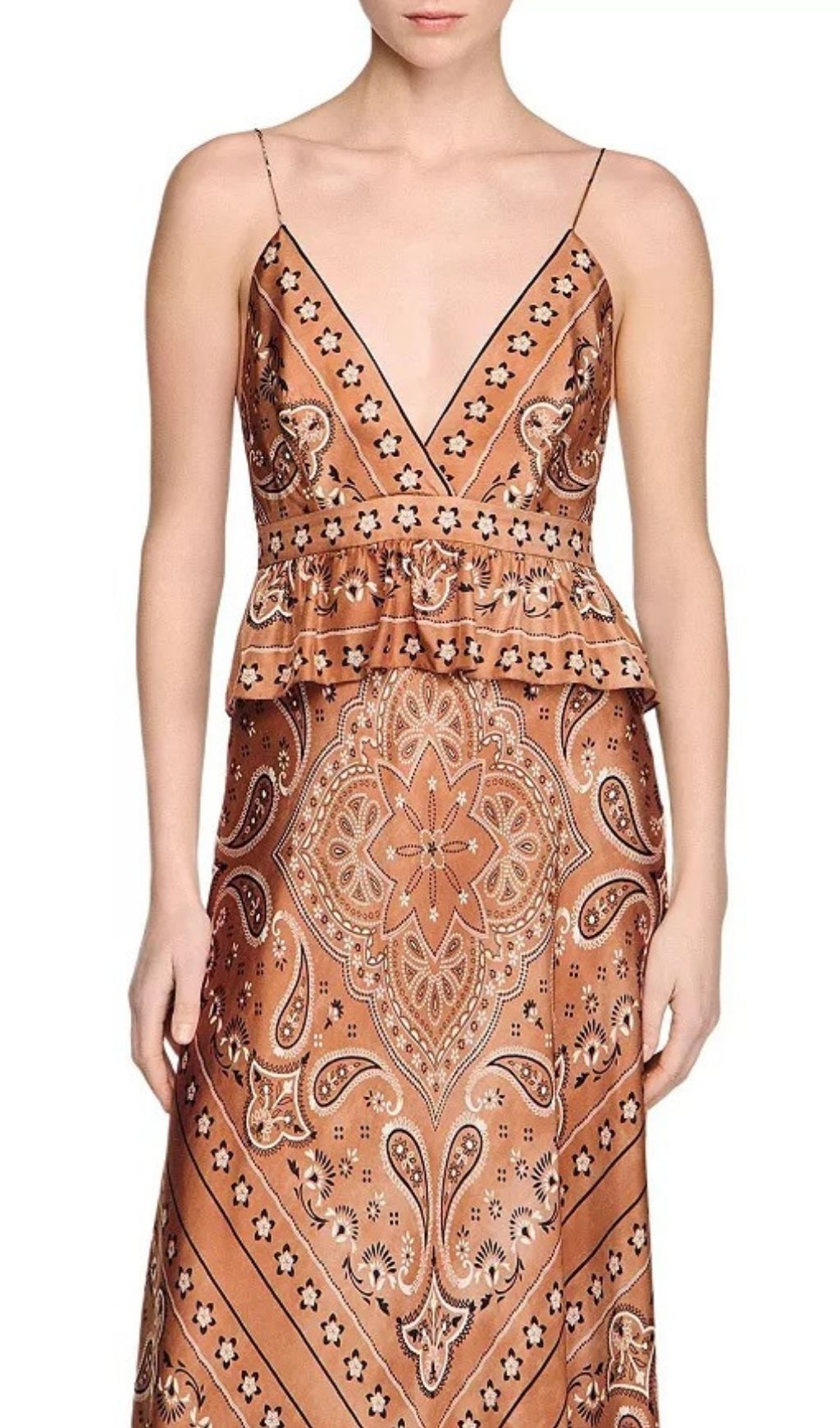 Chic Boho Bandana Print Maxi Dress | Satin Peplum & Open Back for Women