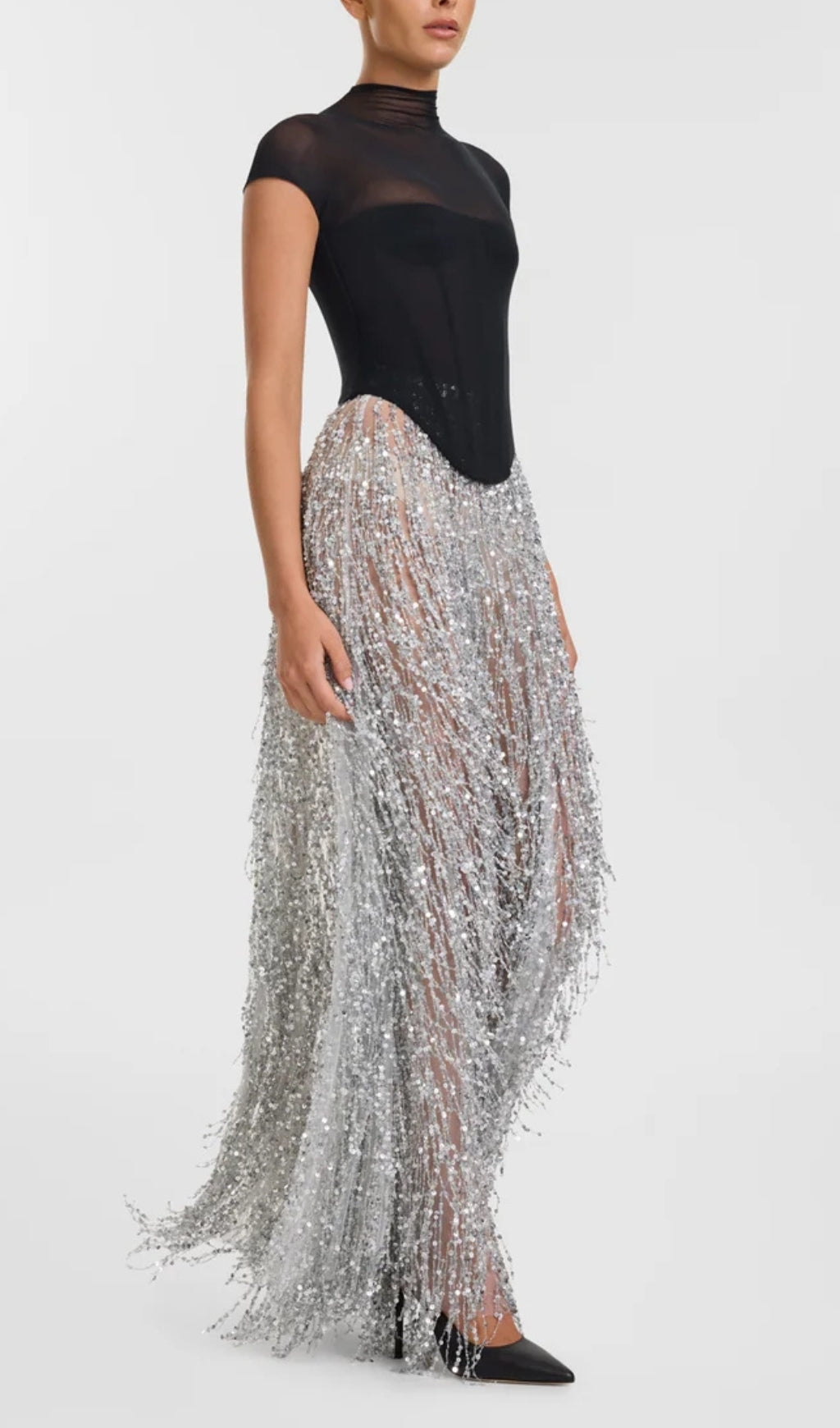 Donna Corset Tassel Sequin Maxi Dress