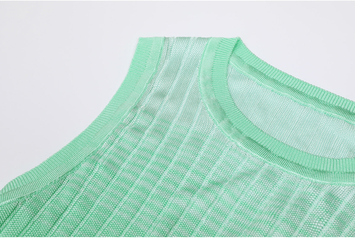 Vibrant Green Ombre Ribbed Knit Maxi Dress - Sleeveless Summer Style for Women