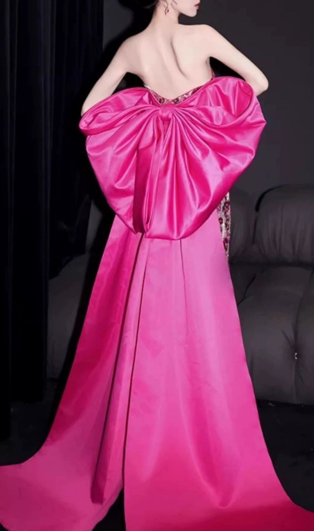 Famke Strapless Bow Flower Sequin Maxi Dress