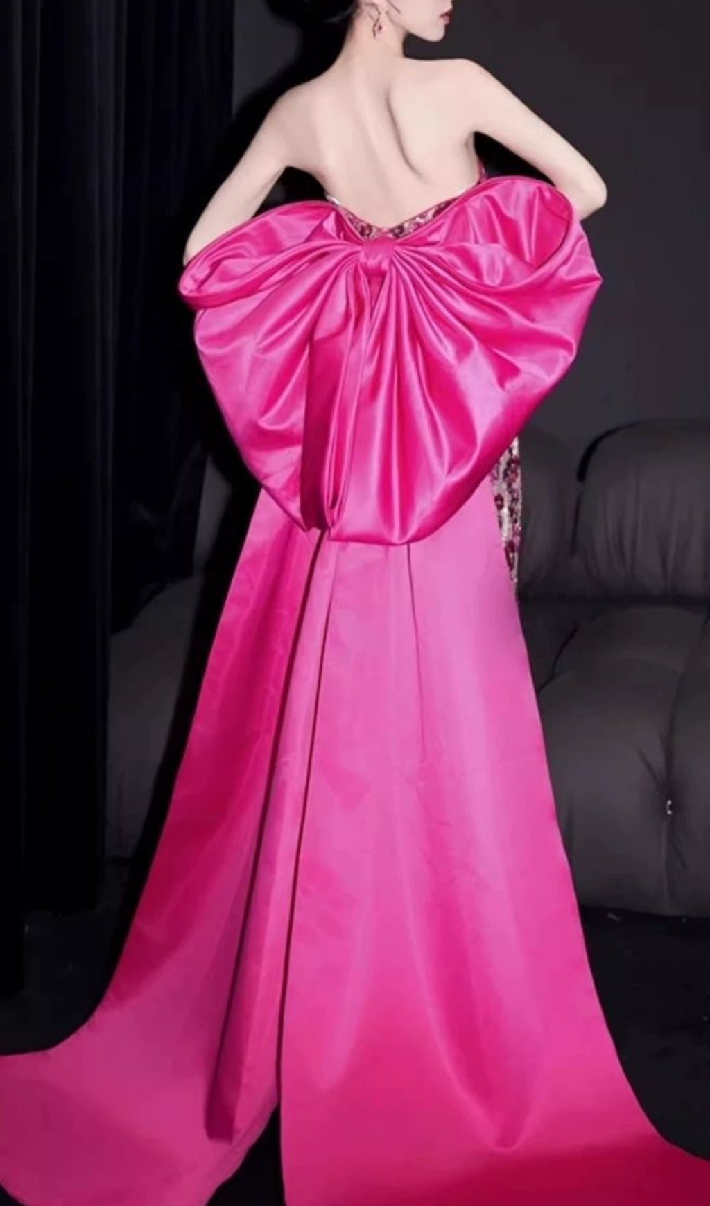 Famke Strapless Bow Flower Sequin Maxi Dress