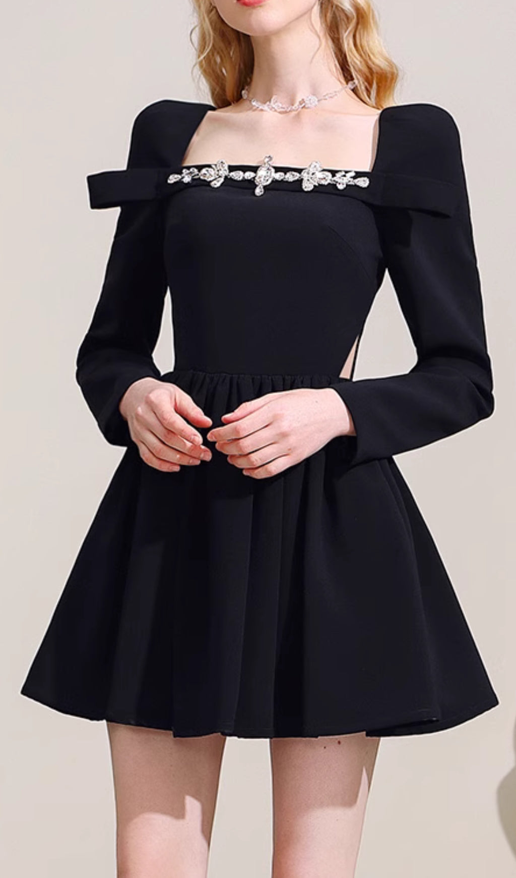 Cathal Black Long Sleeve Crystal Mini Dress