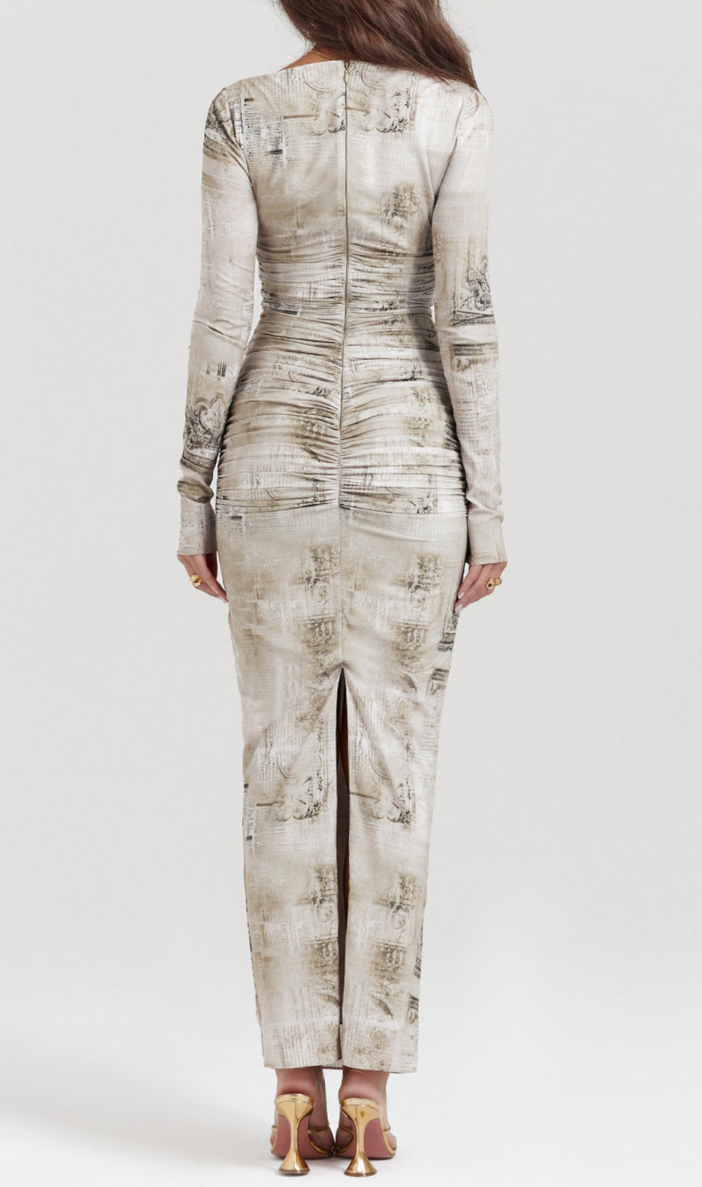 Printed Long Sleeve Midi Dress