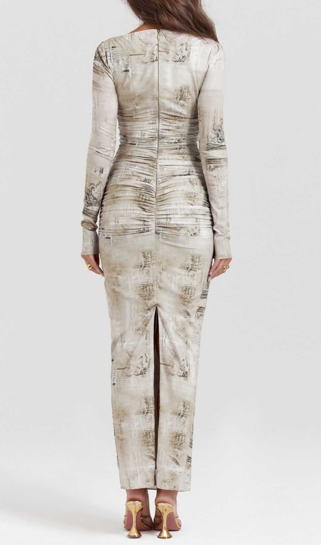 Printed Long Sleeve Midi Dress