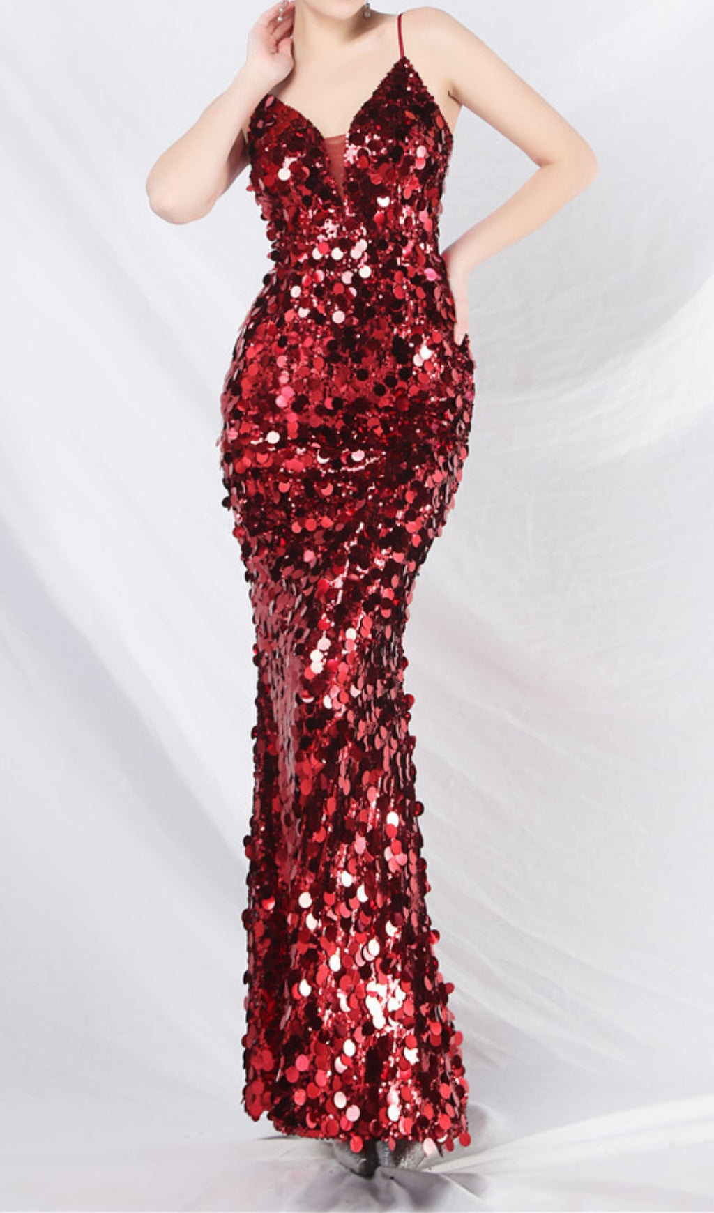 Chole Red Strappy Sequin Maxi Dress