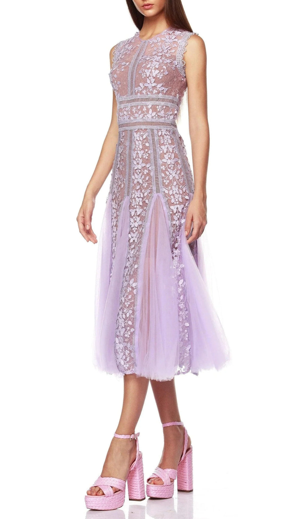 Audrianna Purple Embroidery Mesh Midi Dress