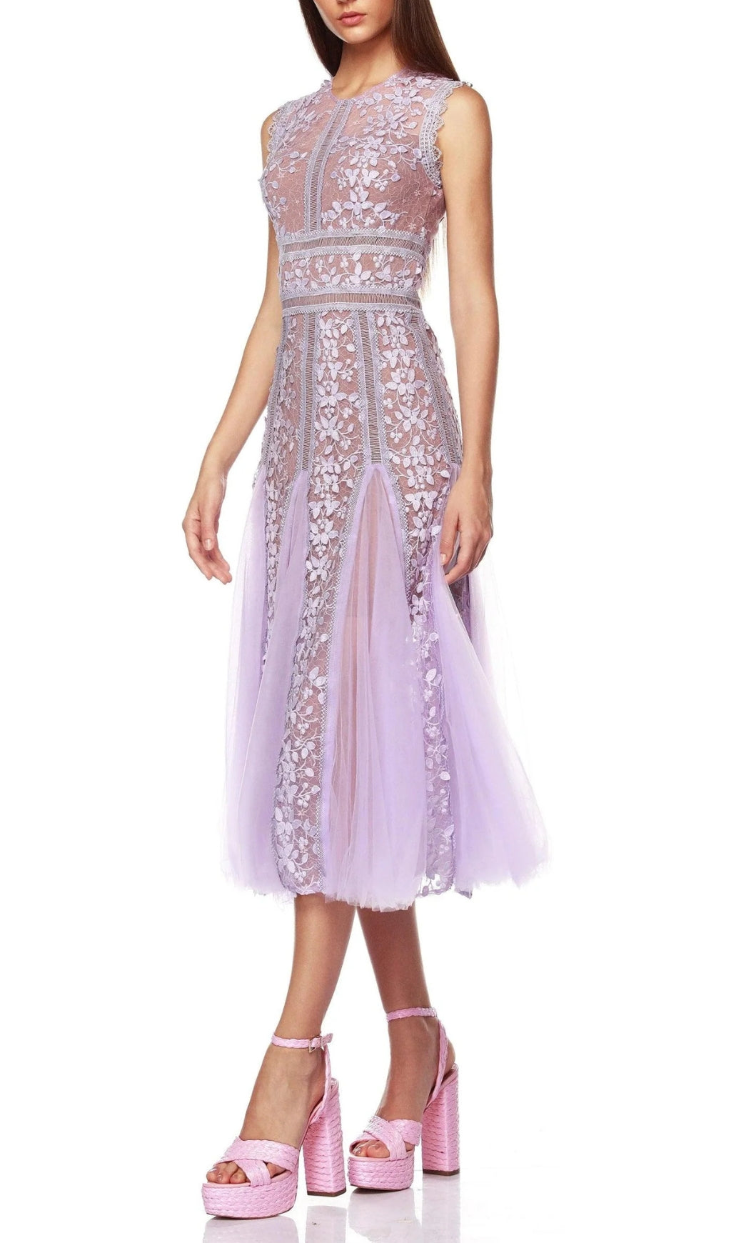 Audrianna Purple Embroidery Mesh Midi Dress