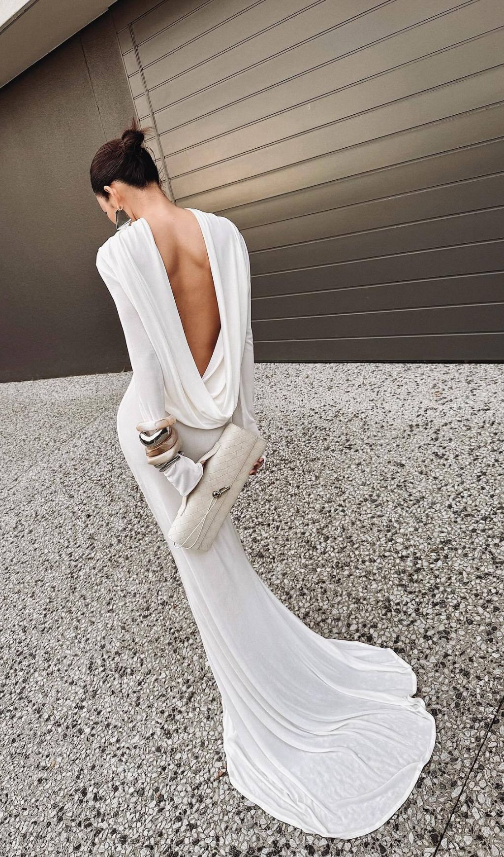 Joachim White Backless Long Sleeve Maxi Gown | Elegant Bridal & Formal Dress
