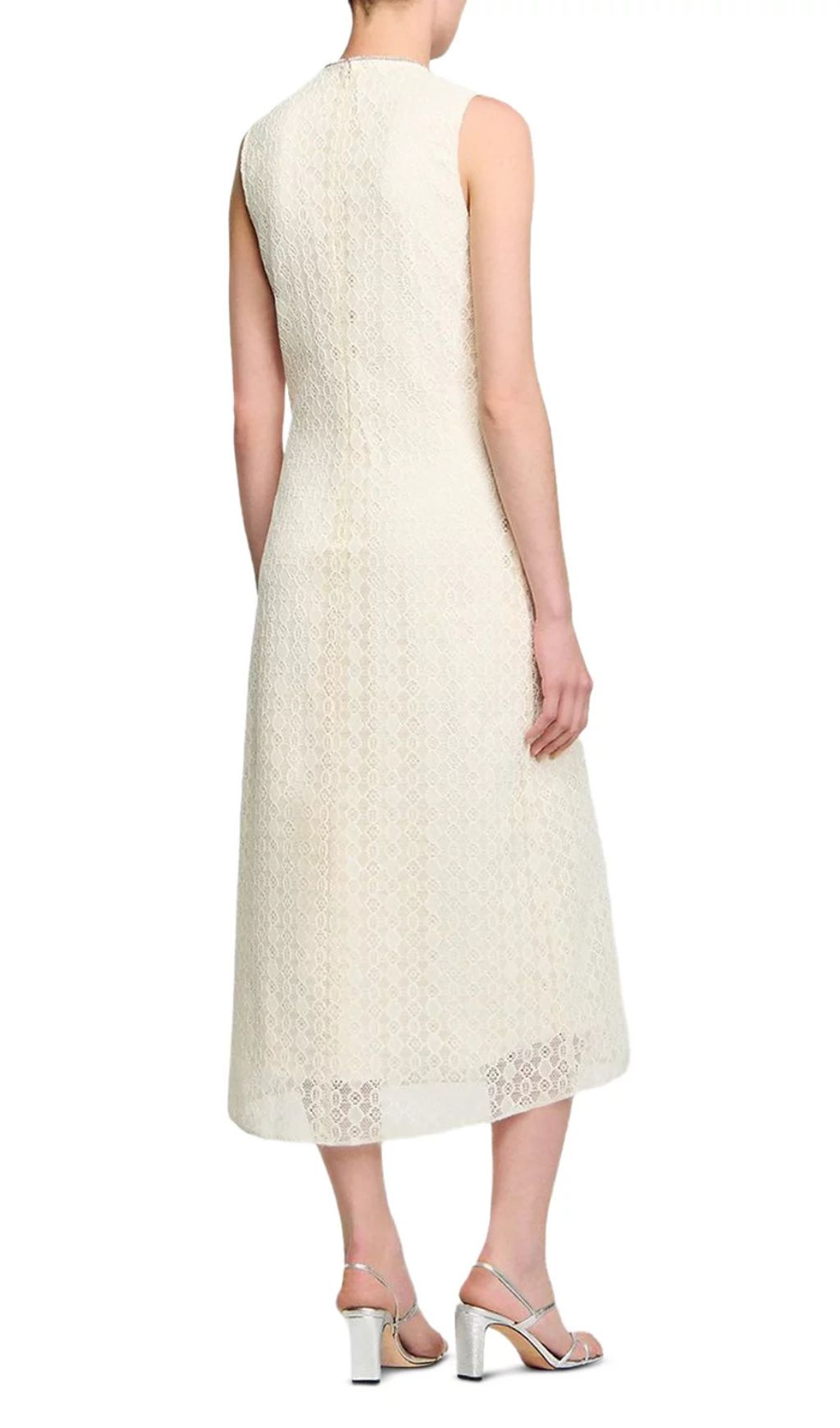 Chic Rhinestone Keyhole Lace Midi Dress | Elegant Sleeveless A-Line