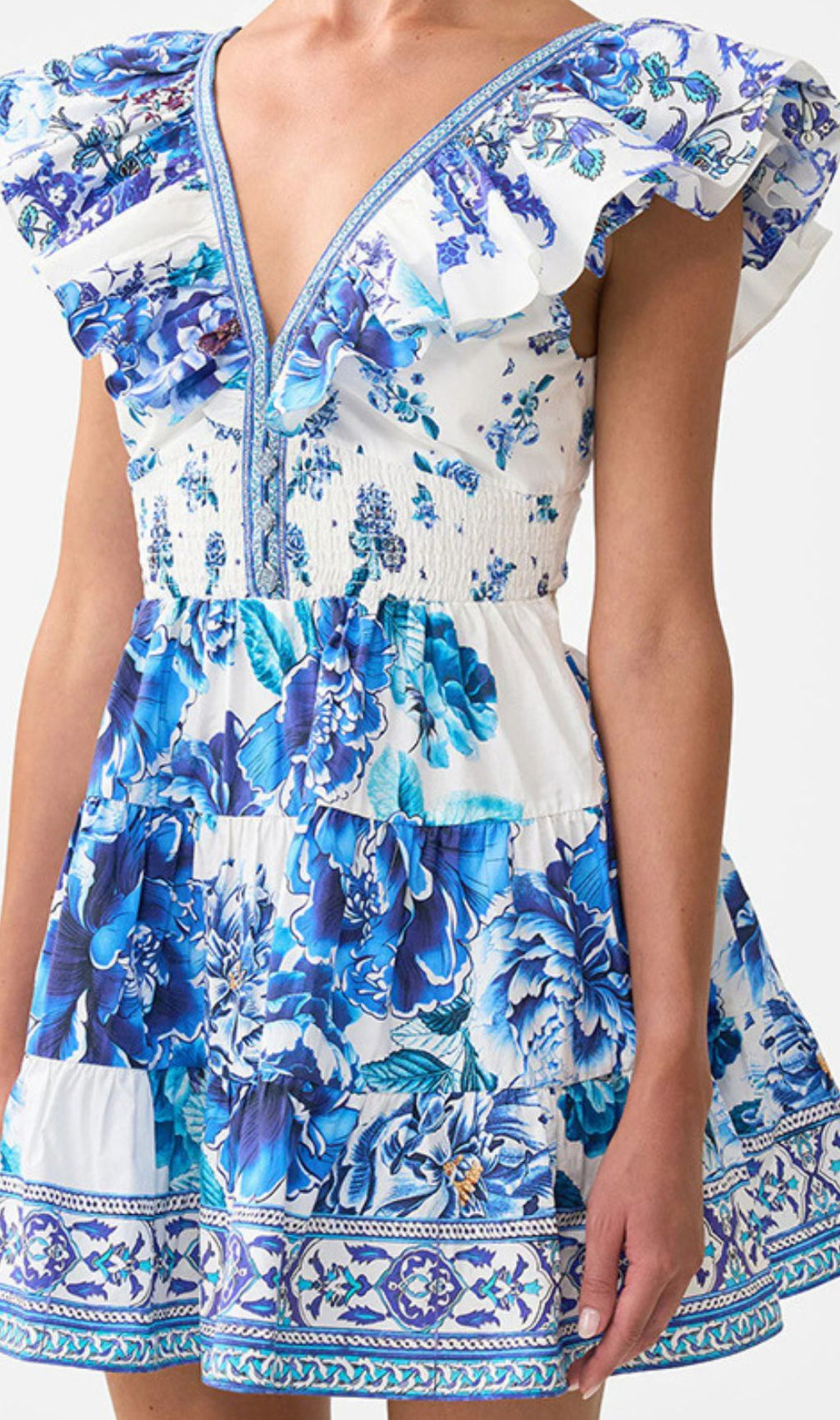 Haru Blue Floral Ruffle Mini Dress | Chic Smocked Tiered Sundress for Women