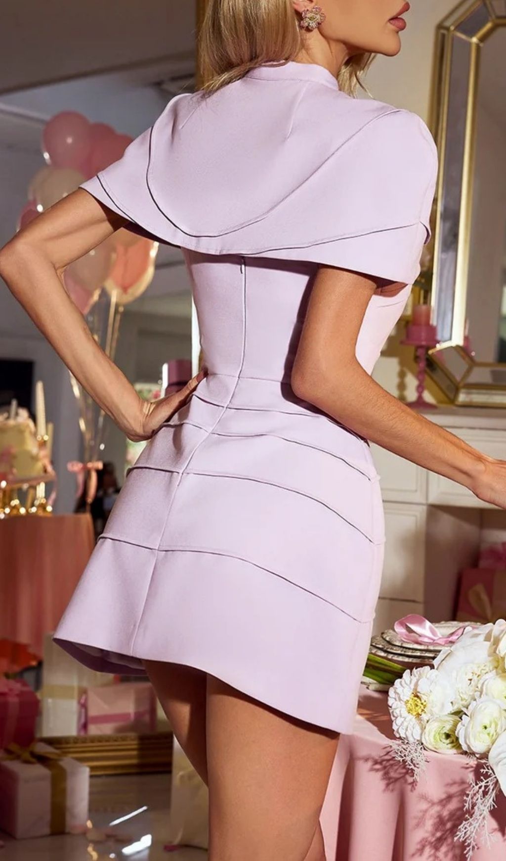 Aqelix Chic Cape Mini Dress - Elegant Lavender Party & Cocktail Dress