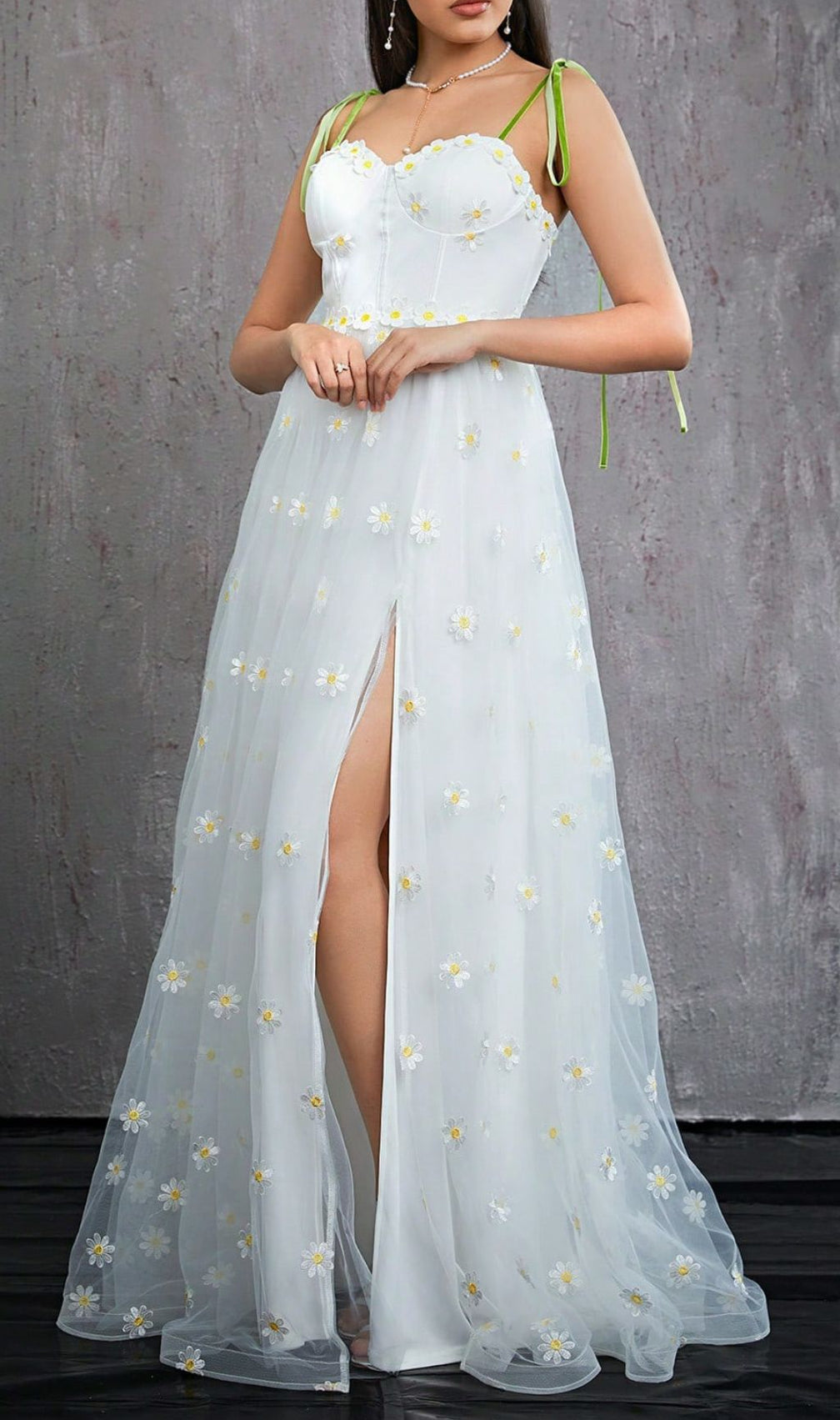 Hisayo White Flower Embellished Maxi Dress