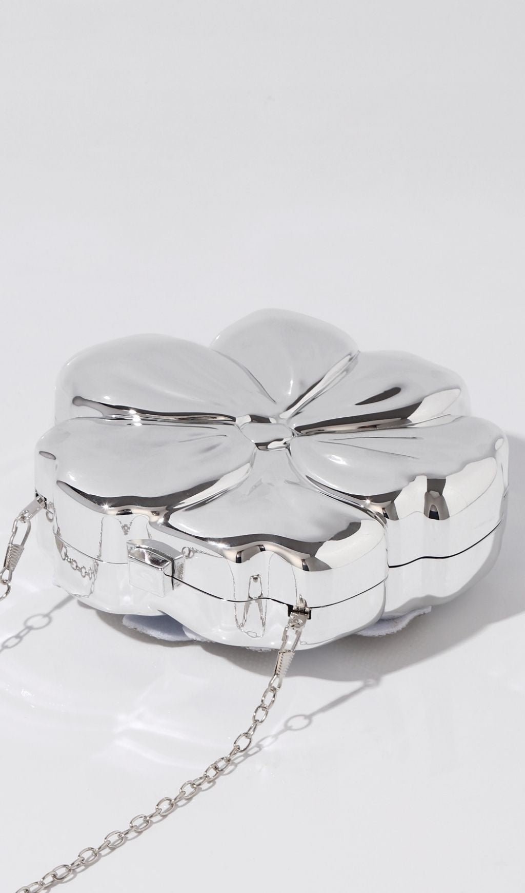 Khoi Luxe Silver Flower Diamante Clutch | Sparkling Evening Bag for Women