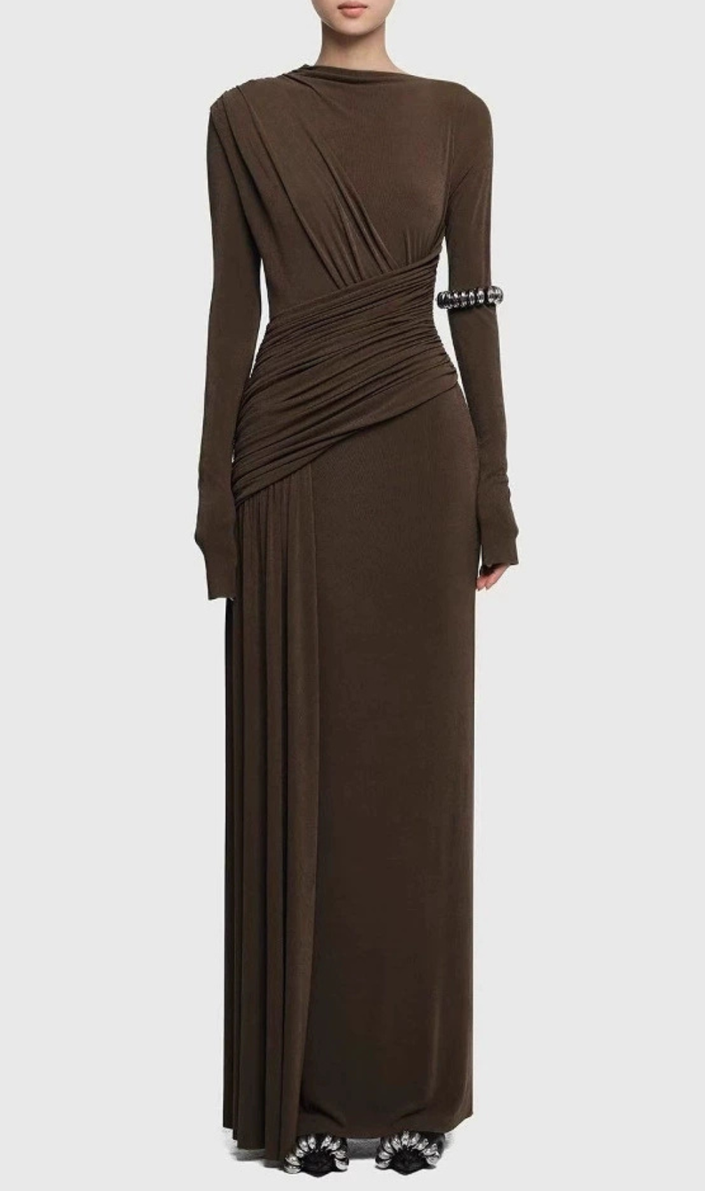 Haruka Long Sleeve Ruched Maxi Dress