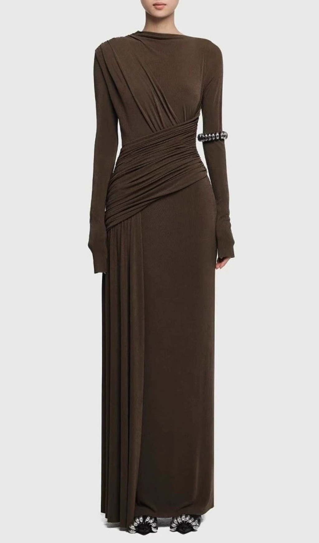 Haruka Long Sleeve Ruched Maxi Dress