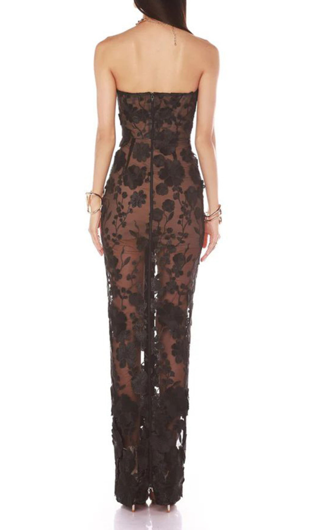 Decla Black Strapless Flower Maxi Dress
