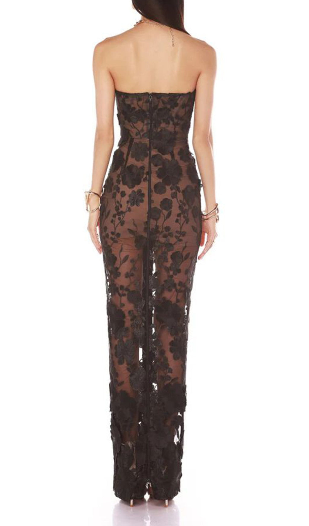 Decla Black Strapless Flower Maxi Dress