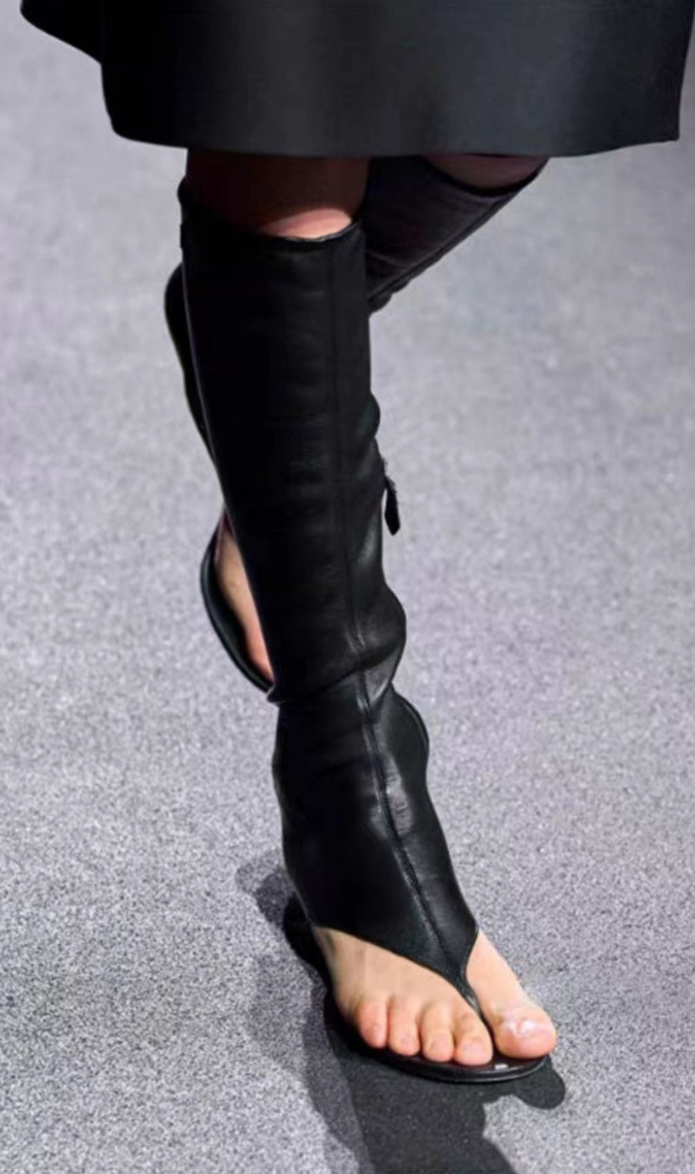 Andrej Thong-Toe Leather Knee-High Boots with Kitten Heel