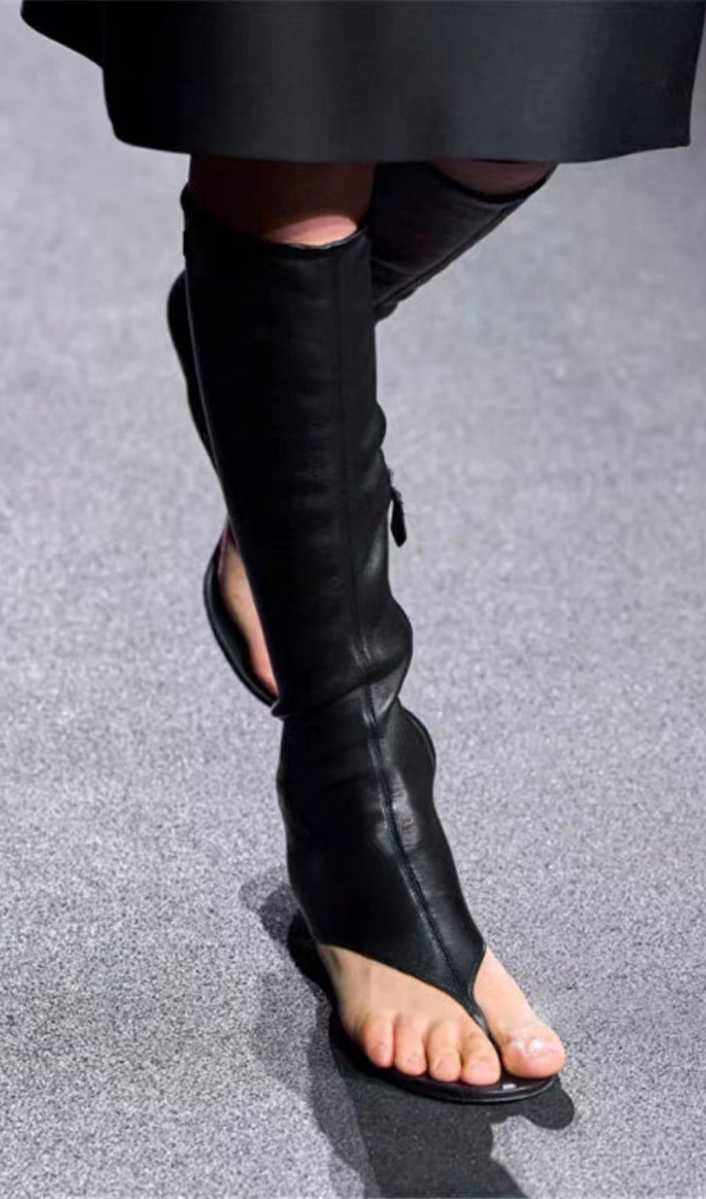 Andrej Thong-Toe Leather Knee-High Boots with Kitten Heel