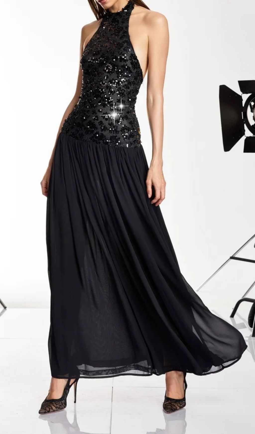 Keliro Women's Halter Neck Sequin Maxi Dress - Elegant Evening Gown