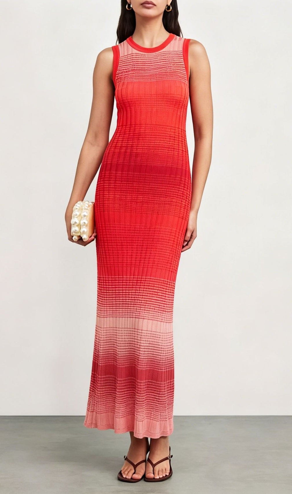 Tie-Dye Knitted Maxi Dress In Red