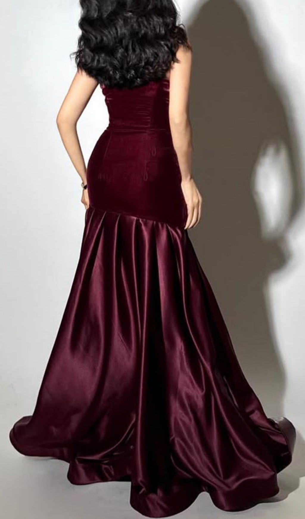 Tiffany Irregular Splicing Strapless Maxi Dress - Burgundy
