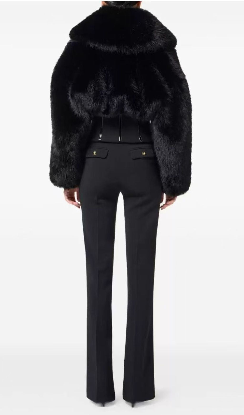 Iokina Black Faux Fur Corset Jacket | Luxe Statement Outerwear for Women