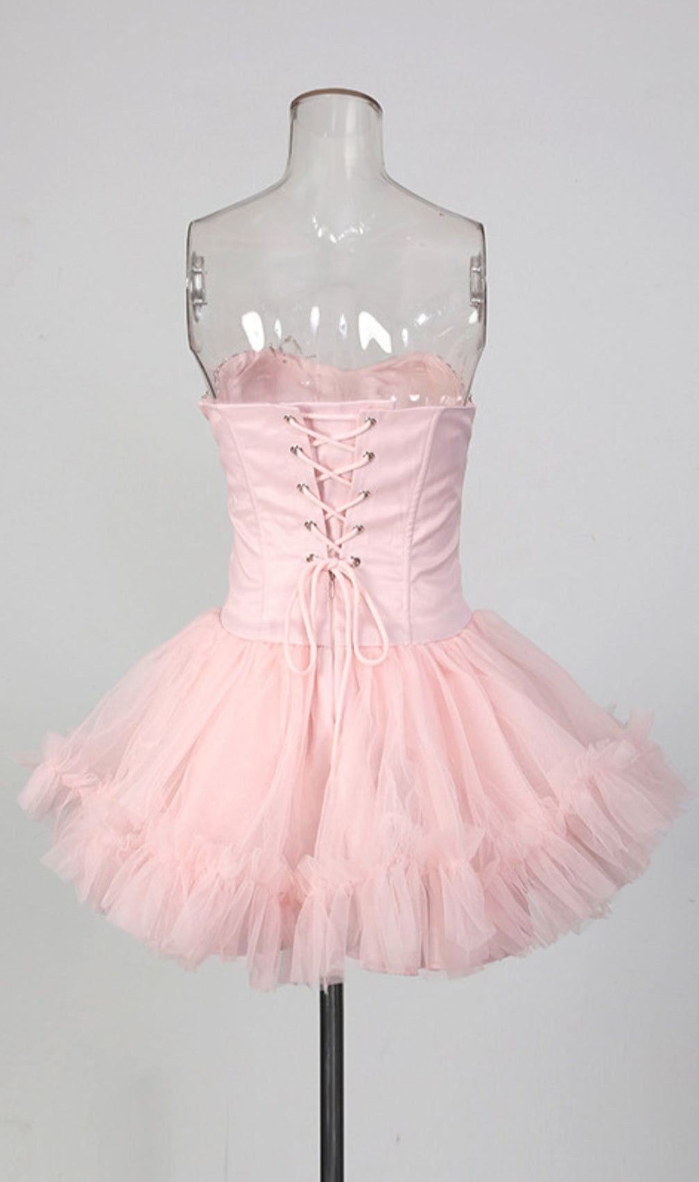 Jasmijn Pink Sparkle Strapless Corset Tulle Mini Dress