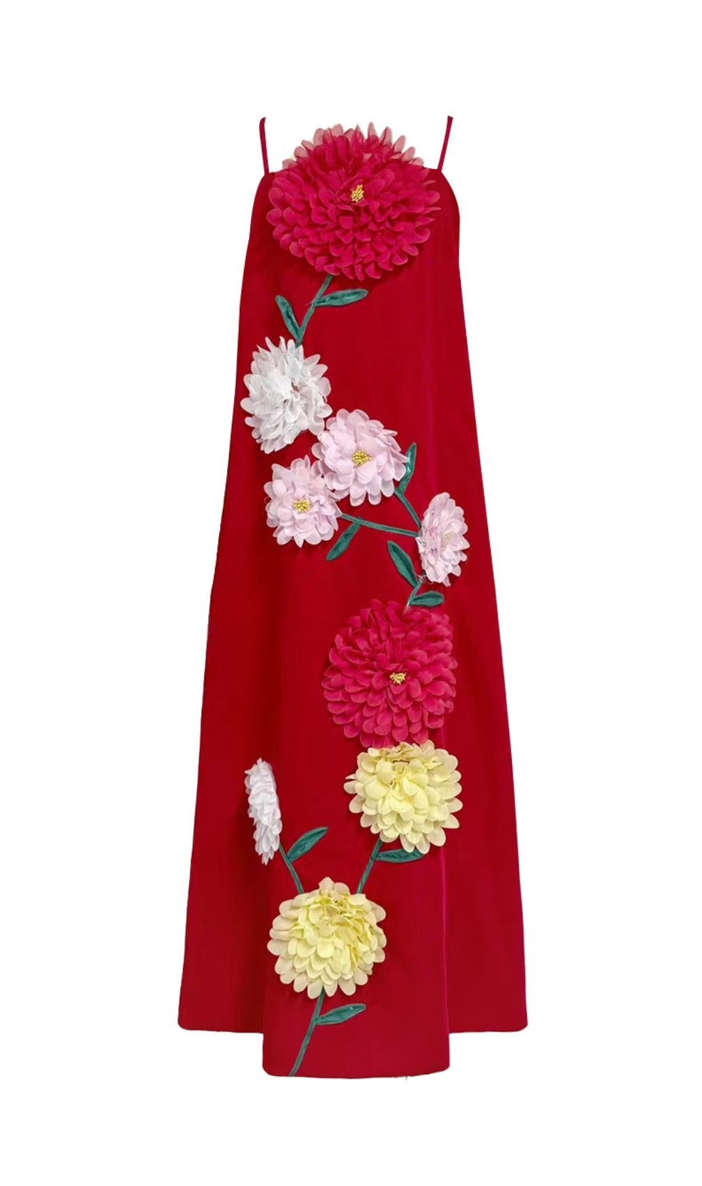 Erica Vibrant Red Strappy 3D Floral Maxi Dress