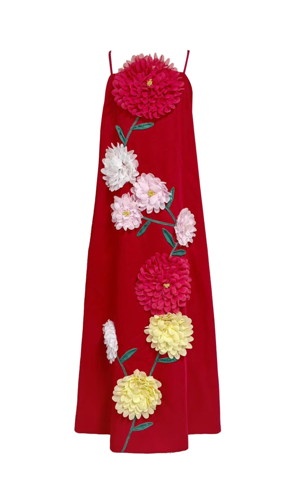 Erica Vibrant Red Strappy 3D Floral Maxi Dress