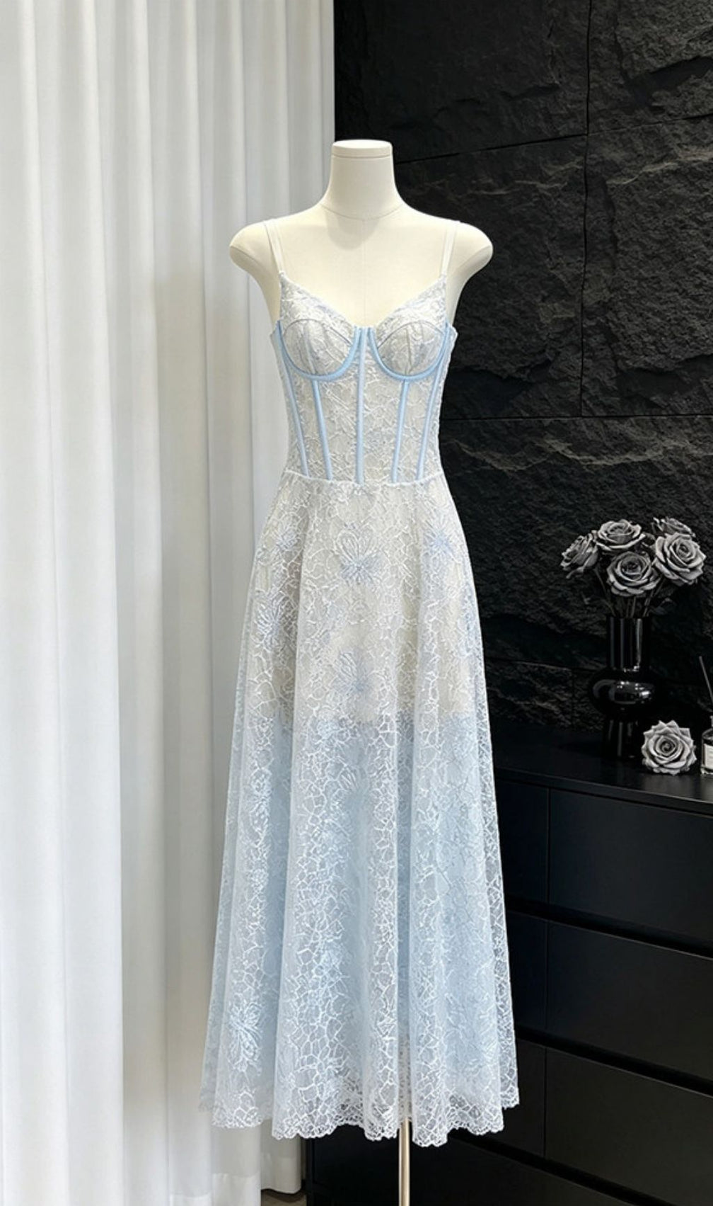 Lachesis Strappy Lace Corset Midi Dress