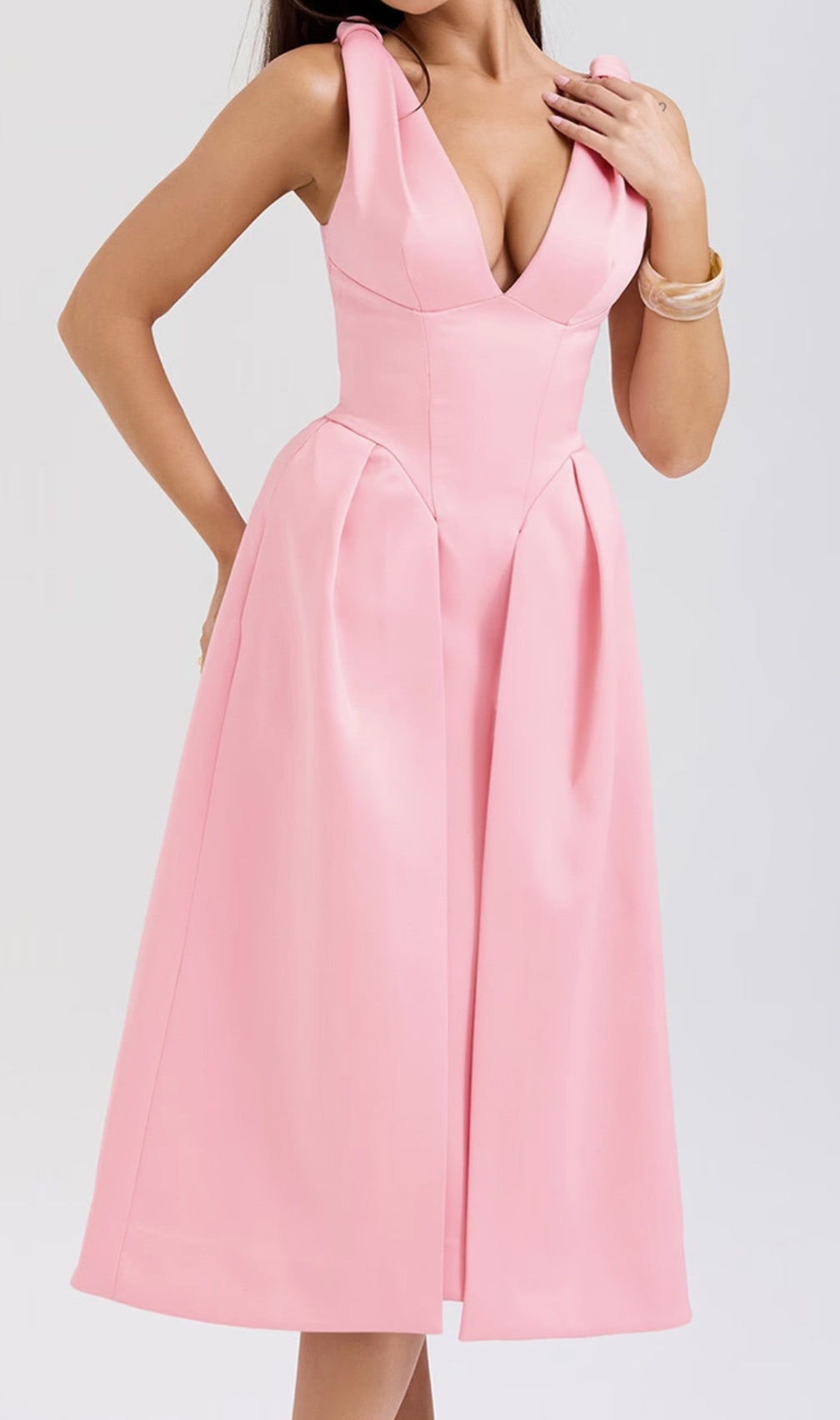 Dilanne Pink V-Neck Midi Dress