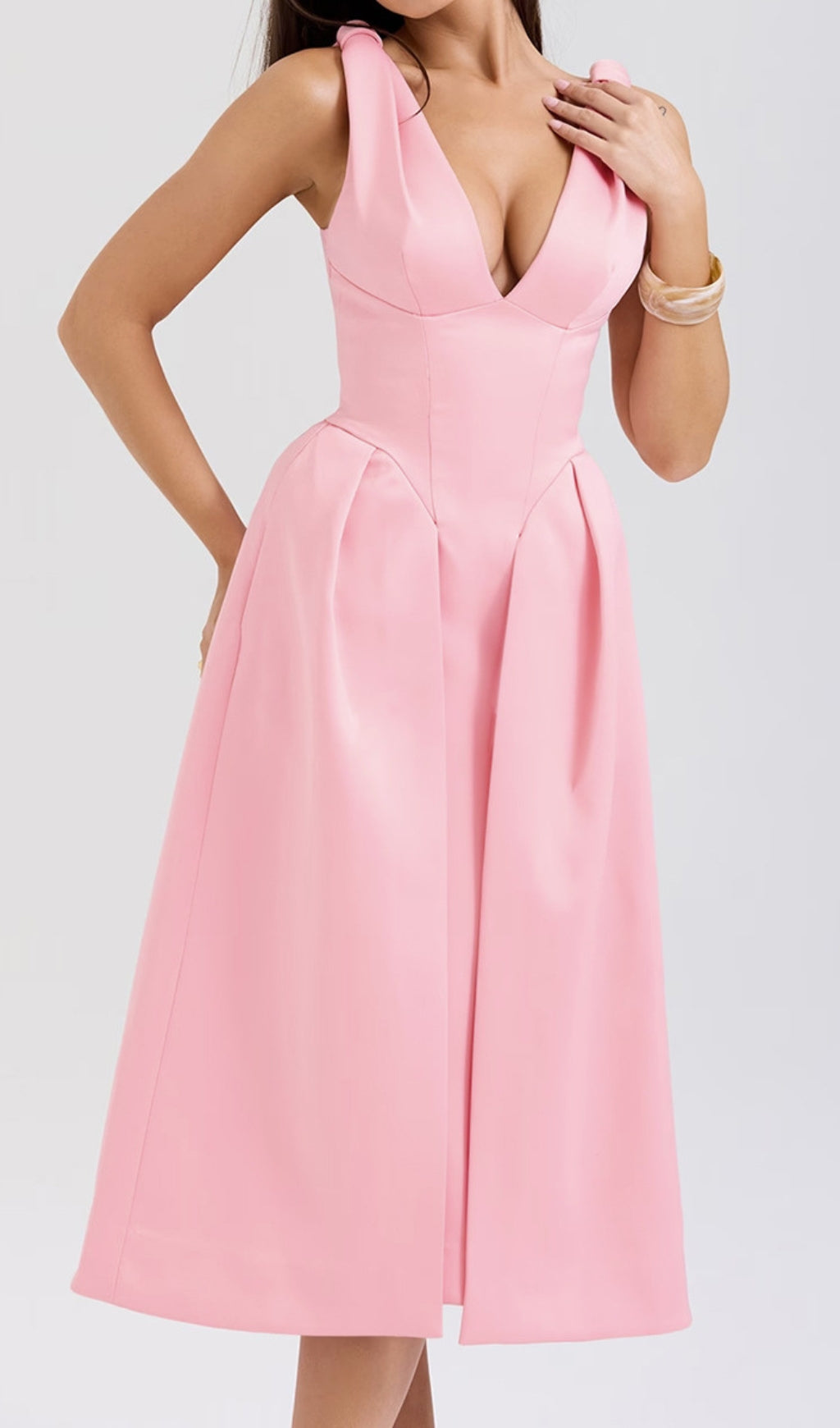 Dilanne Pink V-Neck Midi Dress
