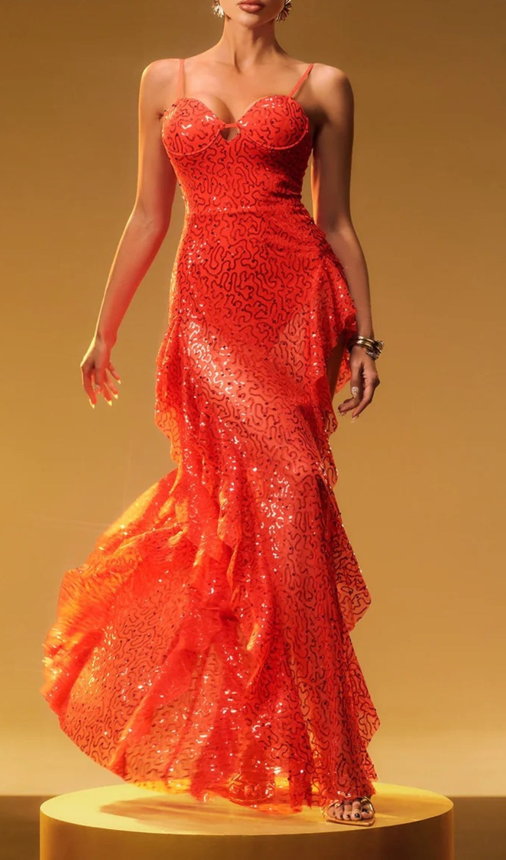 Currier Spaghetti Printed Split Maxi Dress