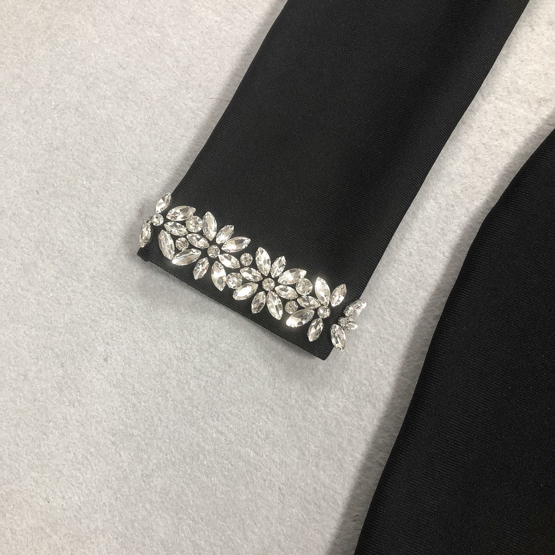 Jeneal Black Halter Diamante Midi Bandage Dress