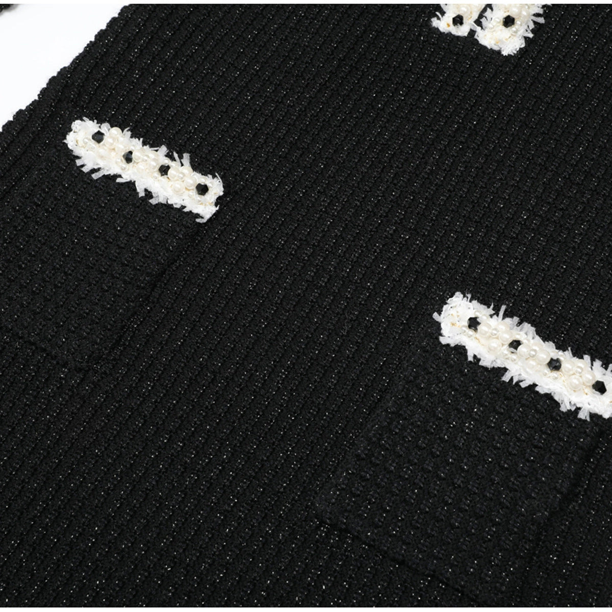 Kaula Sparkling Black Beaded Knit Midi Dress | Elegant Long Sleeve with Ruffle Cuffs