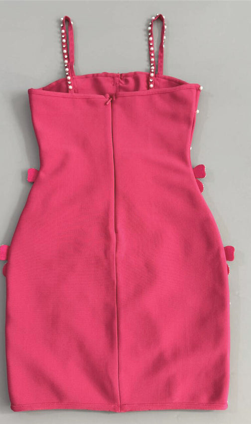 Karisse Showstopper Pink Diamante Bow Beaded Mini Dress