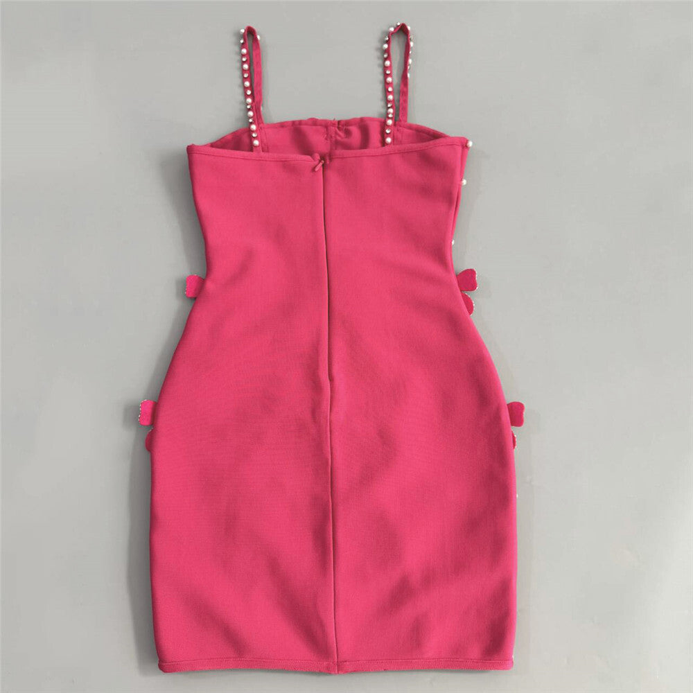 Karisse Showstopper Pink Diamante Bow Beaded Mini Dress