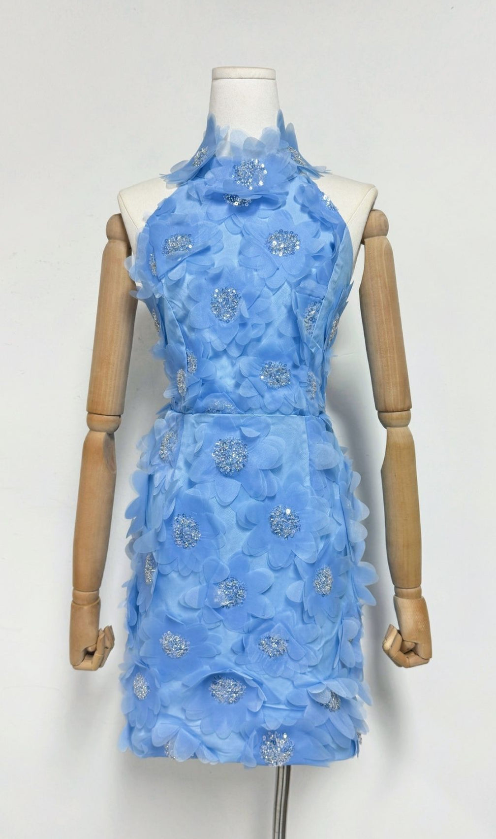 Pavryn Blue Sequin Floral Halter Mini Dress - Sparkle & Chic