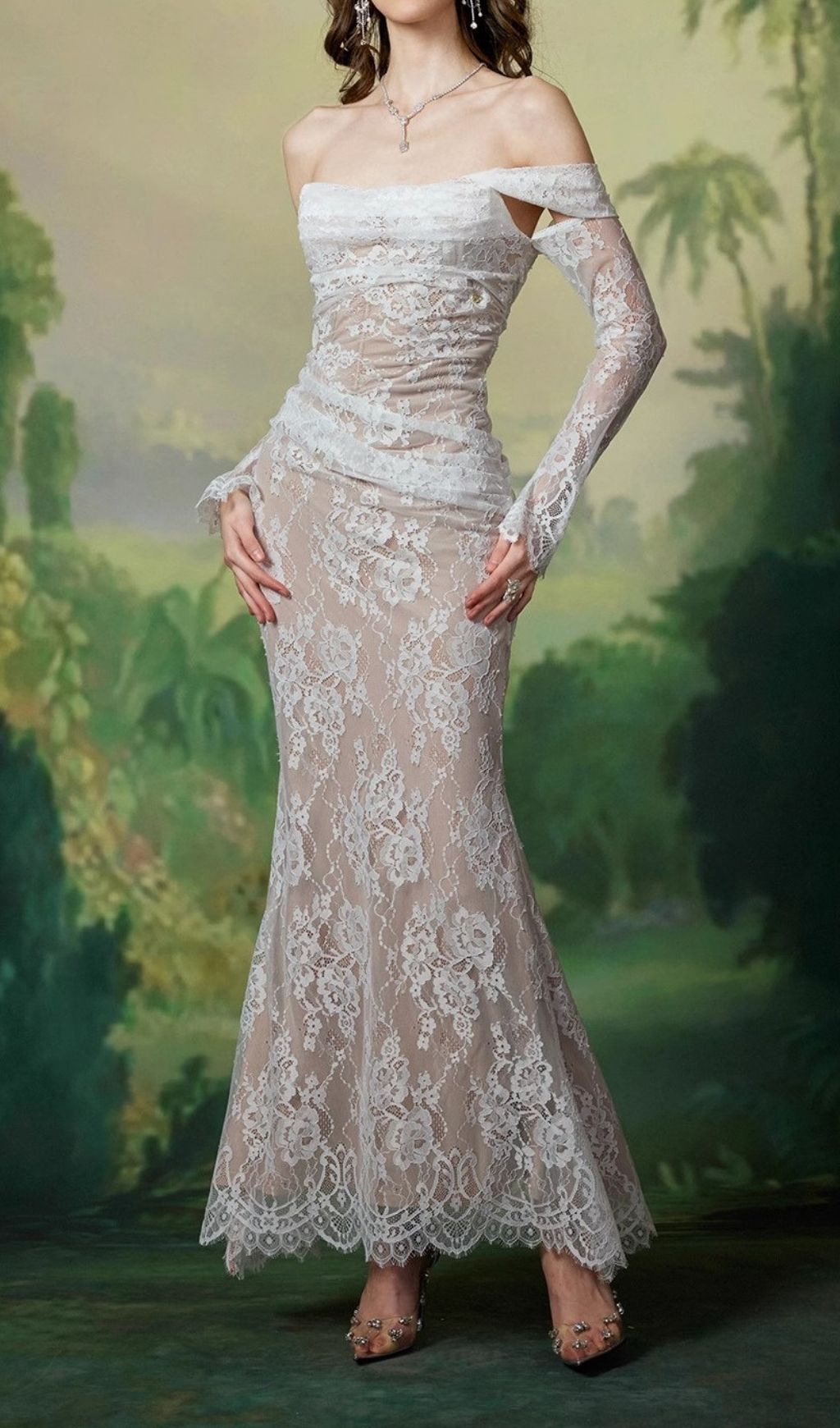 Kera White Lace Off-Shoulder Maxi Dress | Elegant Bridal & Formal Gown
