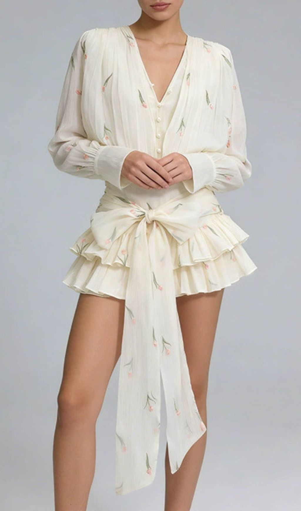 Junius Dreamy Floral Ruffled Long Sleeve Mini Dress