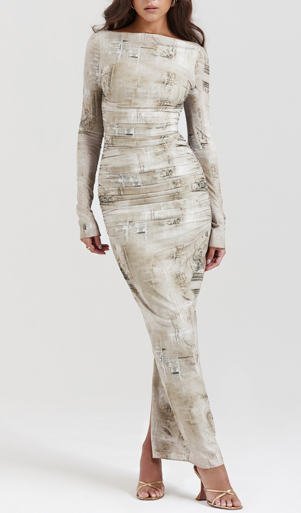 Printed Long Sleeve Midi Dress