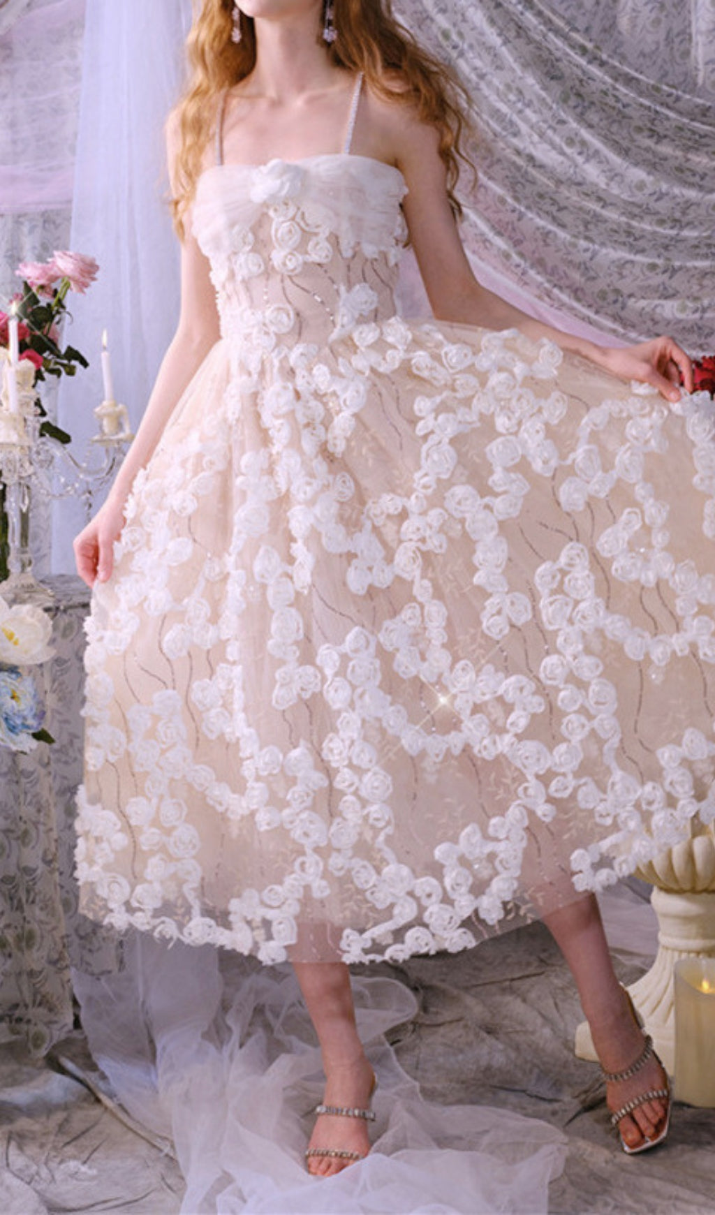 Aphra Floral Rhinestone Midi Dress