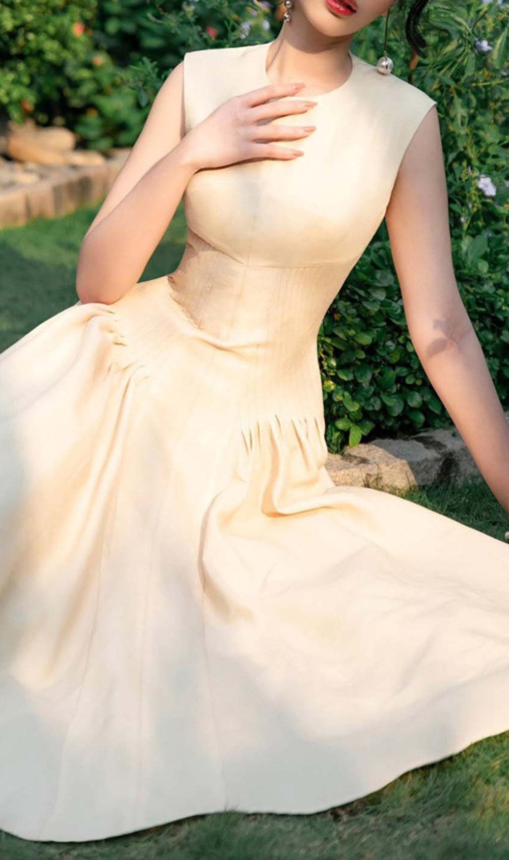 Sleeveless Corset Midi Dress In Beige