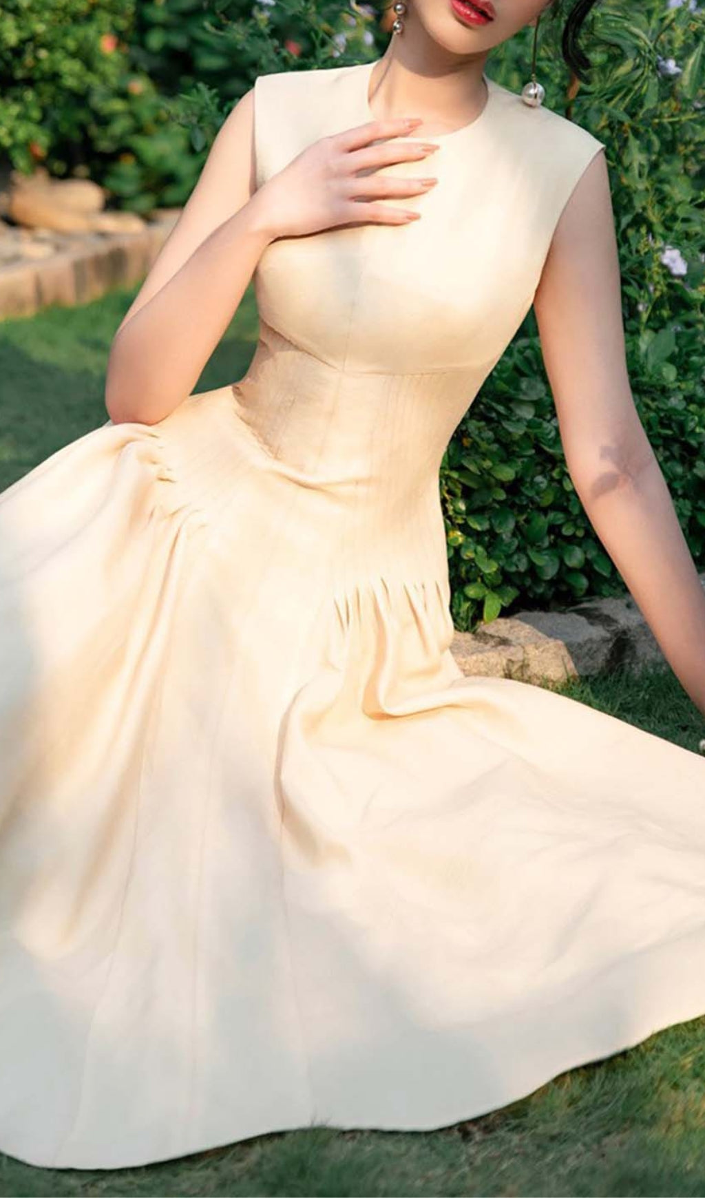 Sleeveless Corset Midi Dress In Beige