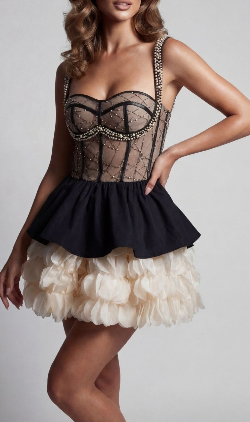 Keagan Glamorous Pearl & Petal Embellished Mini Dress